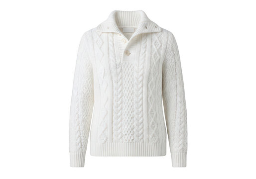 White cable knit sweater for men with a shawl collar
