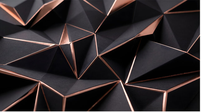 Modern Luxury Polygon Texture with Dark Facets and Metallic Gold Lines Concept