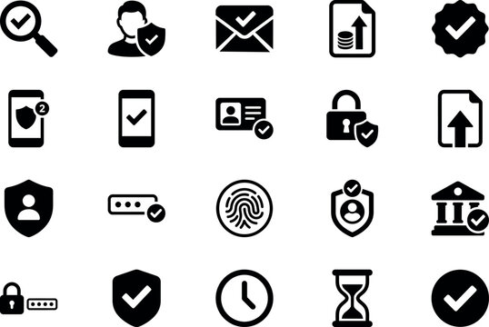 Security Verification & Authentication Black Glyph Icon Set
