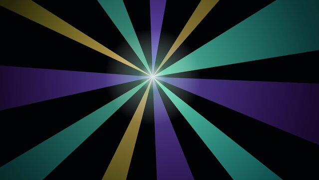 Abstract Radial Light Beams with Gradient Colors Emerging from a Central Point on Dark Background