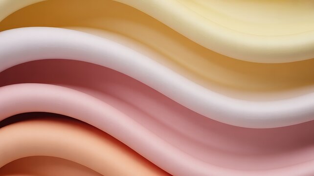 Abstract macro background of smooth layered pastel waves in soft pink and warm yellow tones