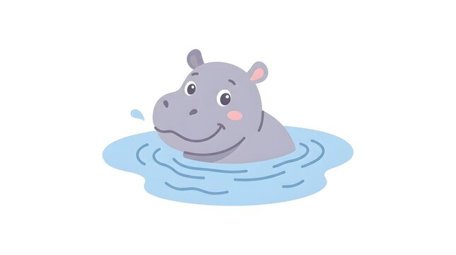 Cute Hippo Swimming in Water Cartoon Clipart Illustration
