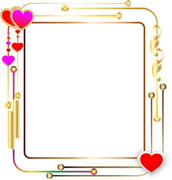 Romantic Valentine floral frame border with pink hearts and flowers decoration.
