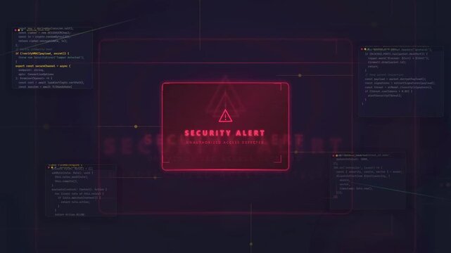 Cyber Security Alert Warning Sign on Futuristic Digital Interface Background