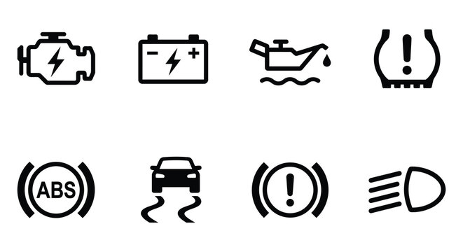 Automotive warning indicator icons flat vector illustration on white background