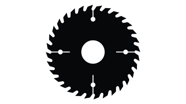 Sharp black circular saw blade silhouette isolated on a clean white background for industrial projects
