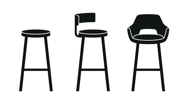 Modern black bar stool designs arranged in a clean row for minimalist interior design project work