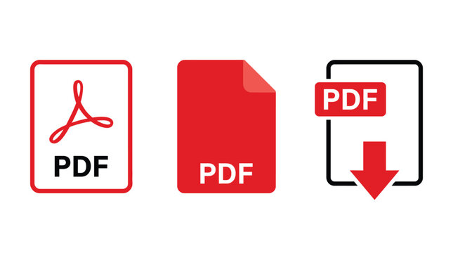 Red pdf file format icons featuring simple vector graphics isolated on a clean white background design