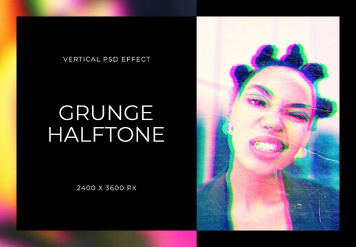Grunge Halftone Vertical Image Effect Mockup