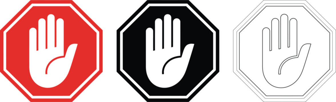 Hand gesture icons stop no touch warning vector