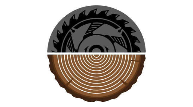 Circular saw blade cutting wood log icon.