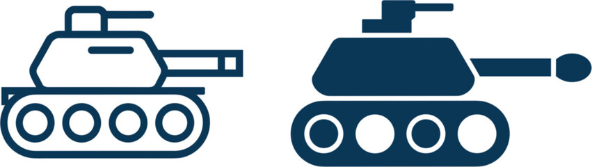 Military Tank Icons, Modern Armored Vehicle Silhouettes Flat Vector Collection Defense Equipment Illustration Set © MdMotiur