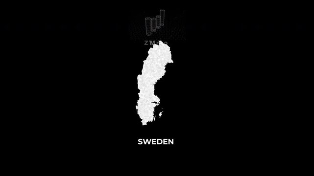 Sweden technology map with animated charts, graphs, statistics, and analytics showcasing economy, infrastructure, innovation, population, trade, energy, and national development