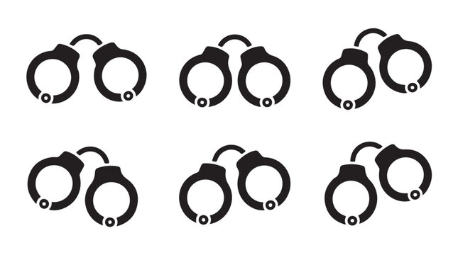 Set of black silhouette vector icons of handcuffs for criminal and police justice illustration.