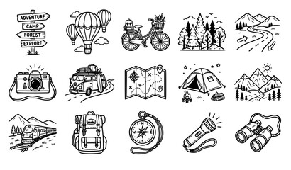 Fototapeta premium Black and White Travel Camera Hand Drawn Vector Icon