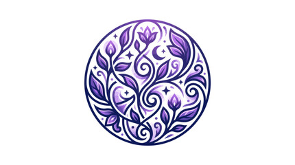 Purple floral design on circle. © Elly