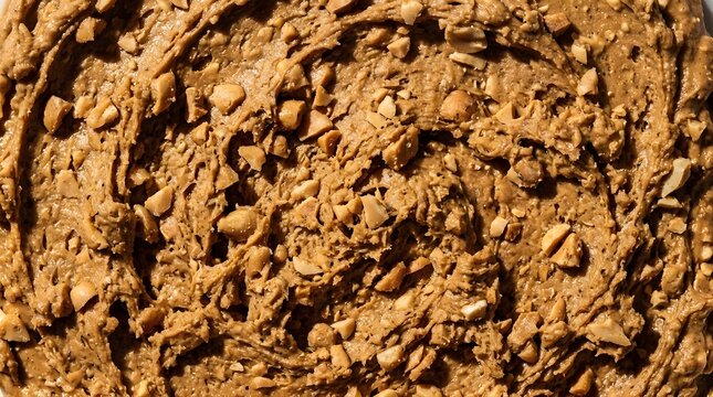 Crunchy peanut butter spread texture close up top view