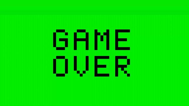Green Screen Game Over Text Animation Pixelated Style Effect.