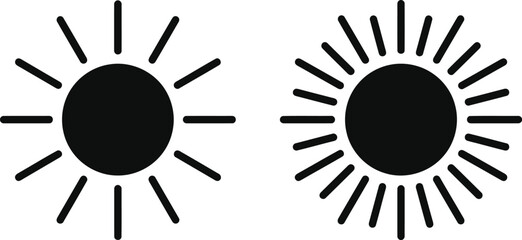 Pair of sun icons in black silhouette style on white background representing solar energy and brightness with a bold and striking design for environmental and seasonal themes © Collect Silhouettes
