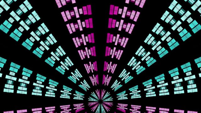 Abstract Colorful Tunnel with Neon Light Lines, Pink Purple Blue Geometric Burst Pattern Background, Digital Vector Illustration for Modern Wallpaper Design and Creative Backdrop
