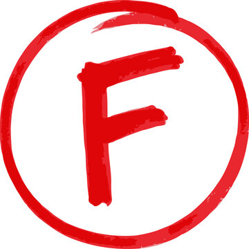 Red letter f in a circle symbolizing failure or incorrect answer in education or grading system isolated on white background