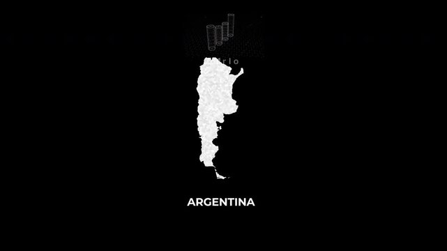 Argentina technology map with animated charts, graphs, statistics, and analytics showcasing economy, infrastructure, innovation, population, trade, energy, and national development