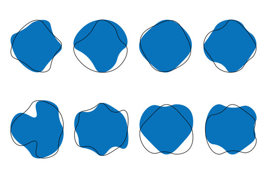 Random blue blob circles silhouette icon set. Blob shapes vector set. Black abstract spots on a white background. Organic abstract simple fluid stone silhouette elements.