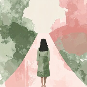 Solitary woman standing at the threshold of light