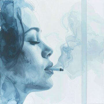 Quiet profile exhaling smoke toward open light