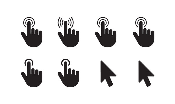 Various hand and pointer cursor icons for touch screen interface and computer interactions.