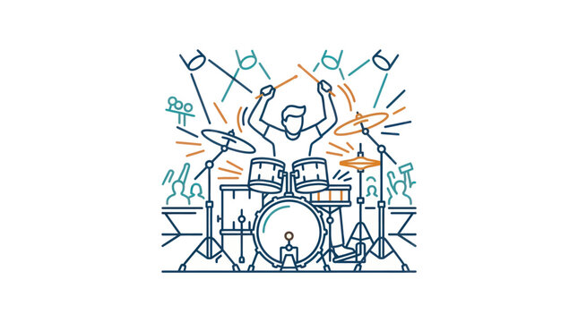 Man playing drums with energetic movements.
