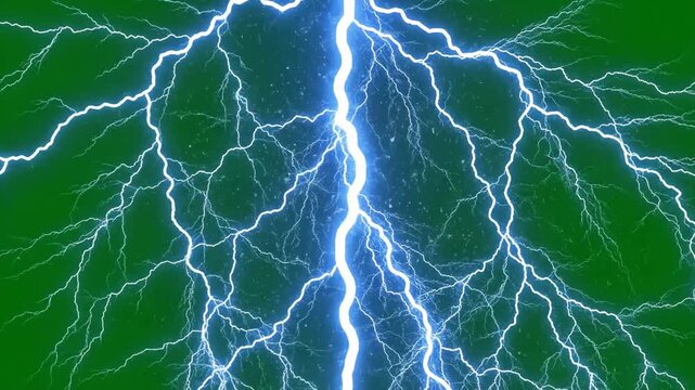 Green Screen Blue Electrical Lightning Bolt Striking Vertically During a Storm