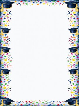 Graduation Confetti Border Background with Caps
