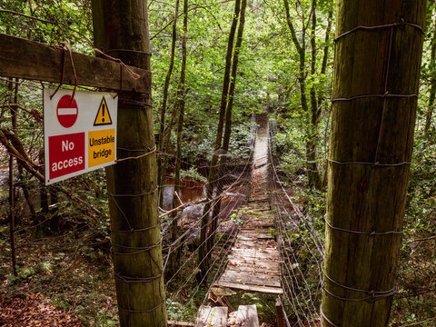 No access unstable bridge in forest