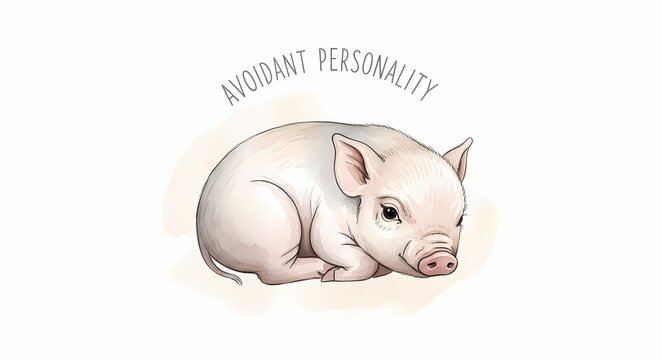 Cute Sleeping Pig Illustration for Avoidant Personality Expression, Pink Isolated Cartoon Character for Psychology Project or Graphic Design