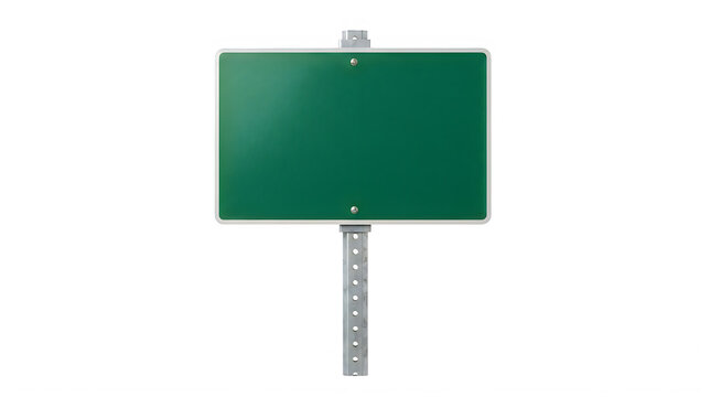 Blank green rectangular road sign mounted on a metal pole for custom information