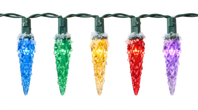 Colorful icicle christmas lights hanging on a wire string