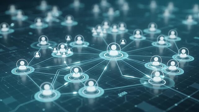 Human resources, networking and management with people icons for recruitment, business and social media. Digital connection, corporate communication and hrm with technology and global talent.