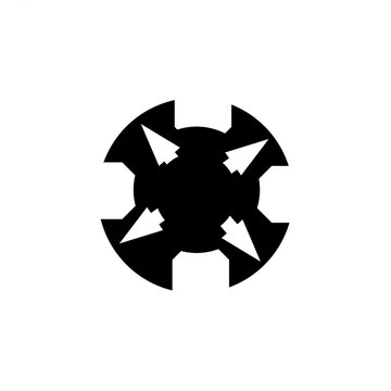 An abstract vector graphic in the form of a solid black circle with unique cuts or slices on its sides. Suitable for use as a modern design element, icon, logo, branding, or background ornament.