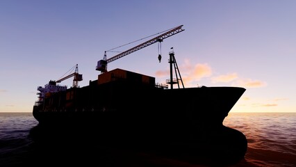 Fototapeta premium UHD container cargo ship transporting freight across the ocean, ideal for global logistics, commercial shipping, international trade, import, export, and maritime transportation content.