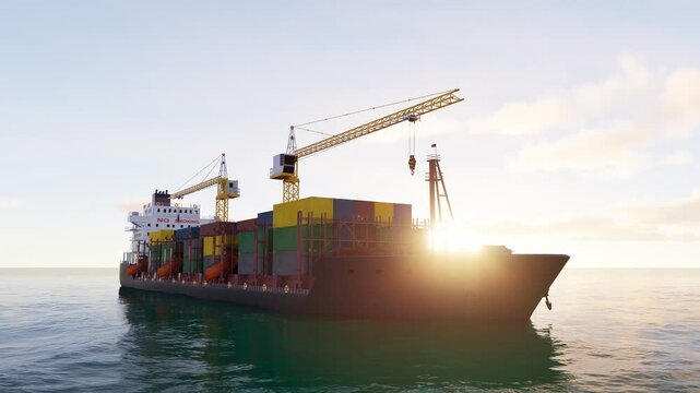UHD container cargo ship transporting freight across the ocean, ideal for global logistics, commercial shipping, international trade, import, export, and maritime transportation content.