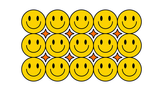Retro Yellow Smiley Face Seamless Pattern Background
