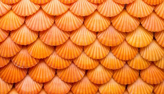 Bright Orange Scallop Shell Pattern - Overlapping Marine Shells Texture Background
