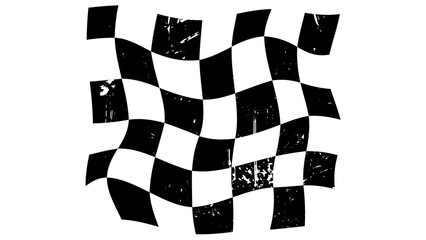 Fototapeta premium Distressed Black and White Waving Racing Checkered Flag Graphic Isolated on White Background