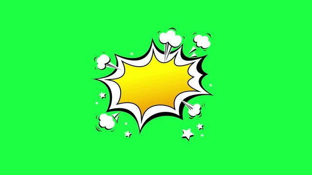 Comic book style explosion speech bubble with yellow fill and white border on a green background

