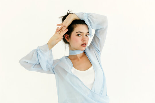 Woman posing for fashion studio portrait
