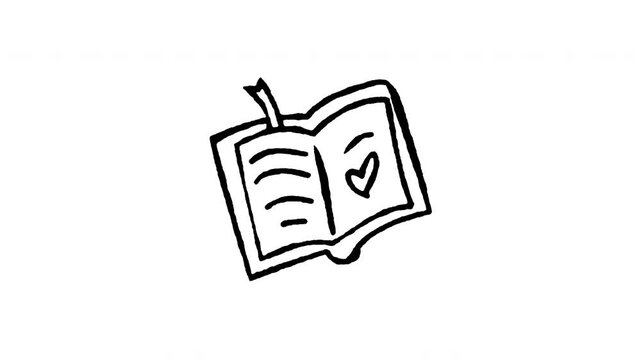 4K hand drawn wedding guest book icon featuring boiling line animation. Frame by frame line art on black and green screen backgrounds for memory log, sign-in book, notes, and ceremony edits.