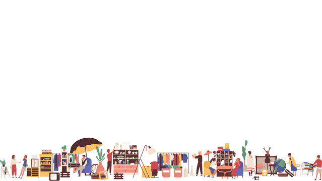 Flea Market and Garage Sale Vector Illustration Isolated on White Background