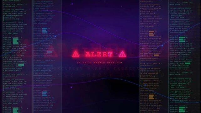 Cyber Security Alert Breach Detected Warning on Digital Programming Code Background