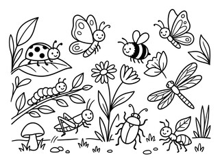 Fototapeta premium Insect & Bug coloring page on an isolated white background. Generated with AI
